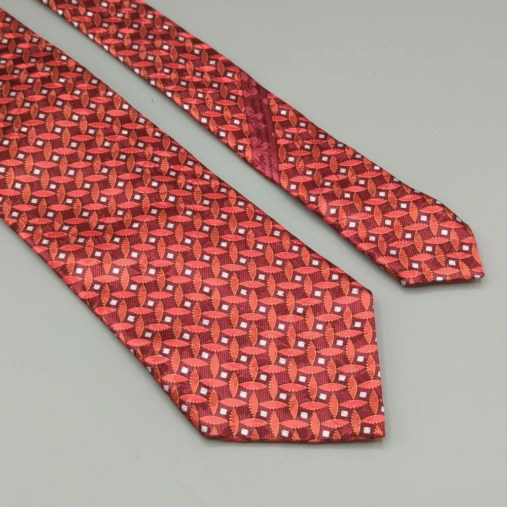 Ermenegildo Zegna 100% Silk Tie Burgundy Red Geometric Made in Italy 60